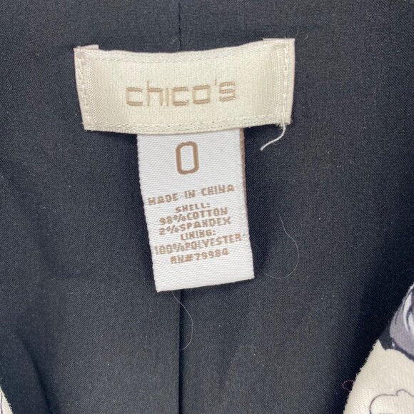 Chicos Blazer Womens 0 US Small Black Monochrome Floral Stretch Office Career - Picture 5 of 9